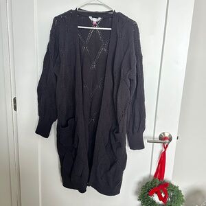 Black Eyelet Duster Cardigan Sweater - Walmart